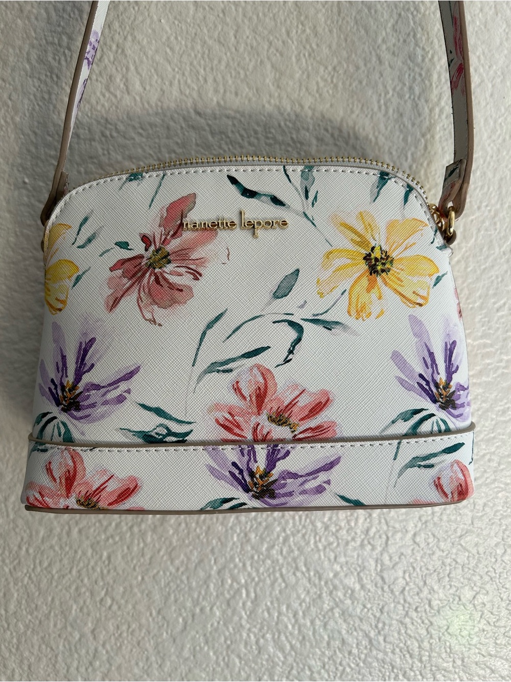 Nanette Lepore White Floral Crossbody with Pink, Purple & Yellow Blooms - Picture 2 of 7
